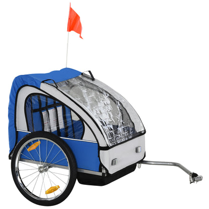 2-Seater Kids Bike Trailer with 2 Safety Belts, Steel Frame, and Blue Oxford Fabric Cover