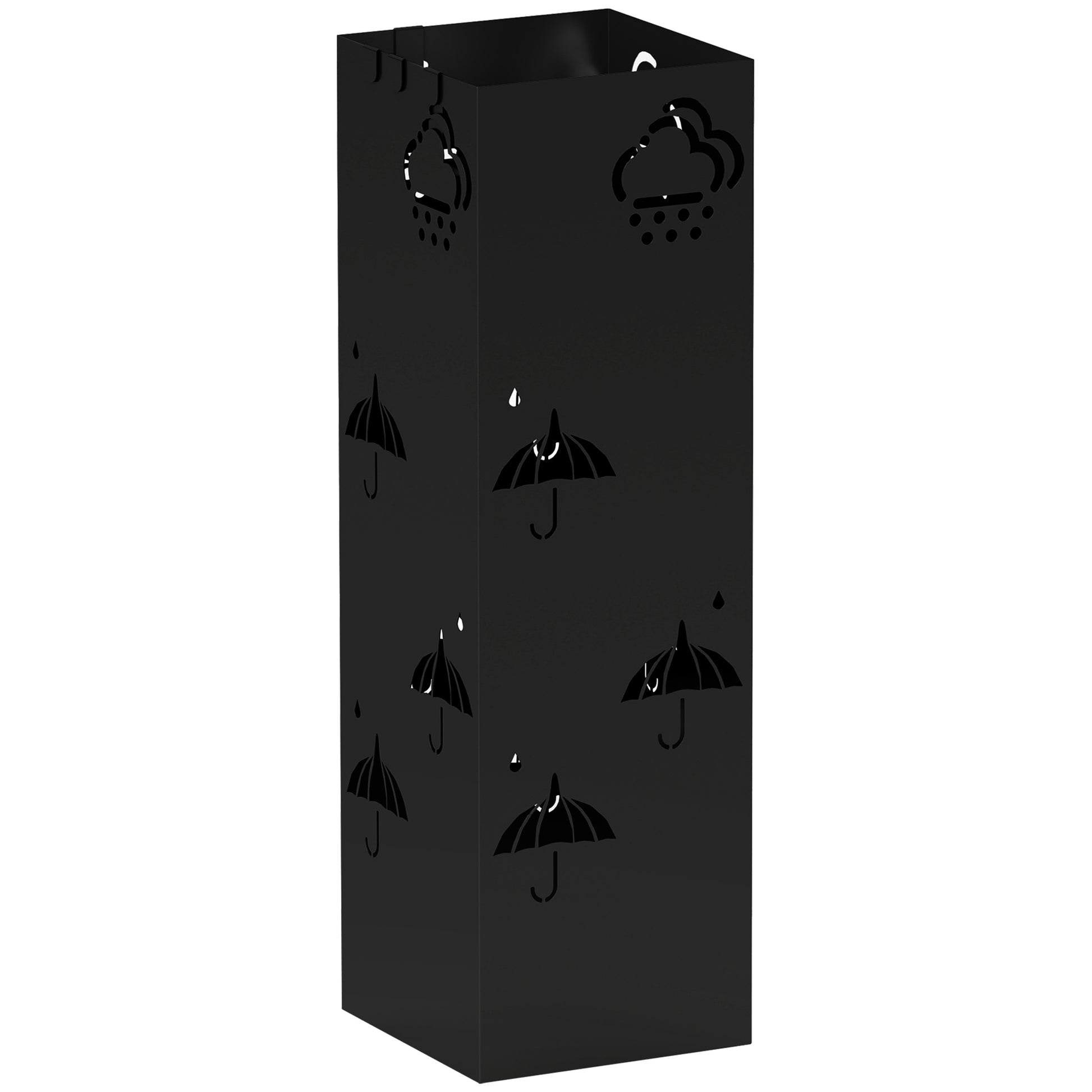 Umbrella Stand Umbrella Holder with 4 Hooks, Removable Water Collection Tray Decorative Umbrella Holder for Sun Umbrella, Rain Umbrellas & Walking Canes Steel 15.5 x 15.5 x 49 cm Black