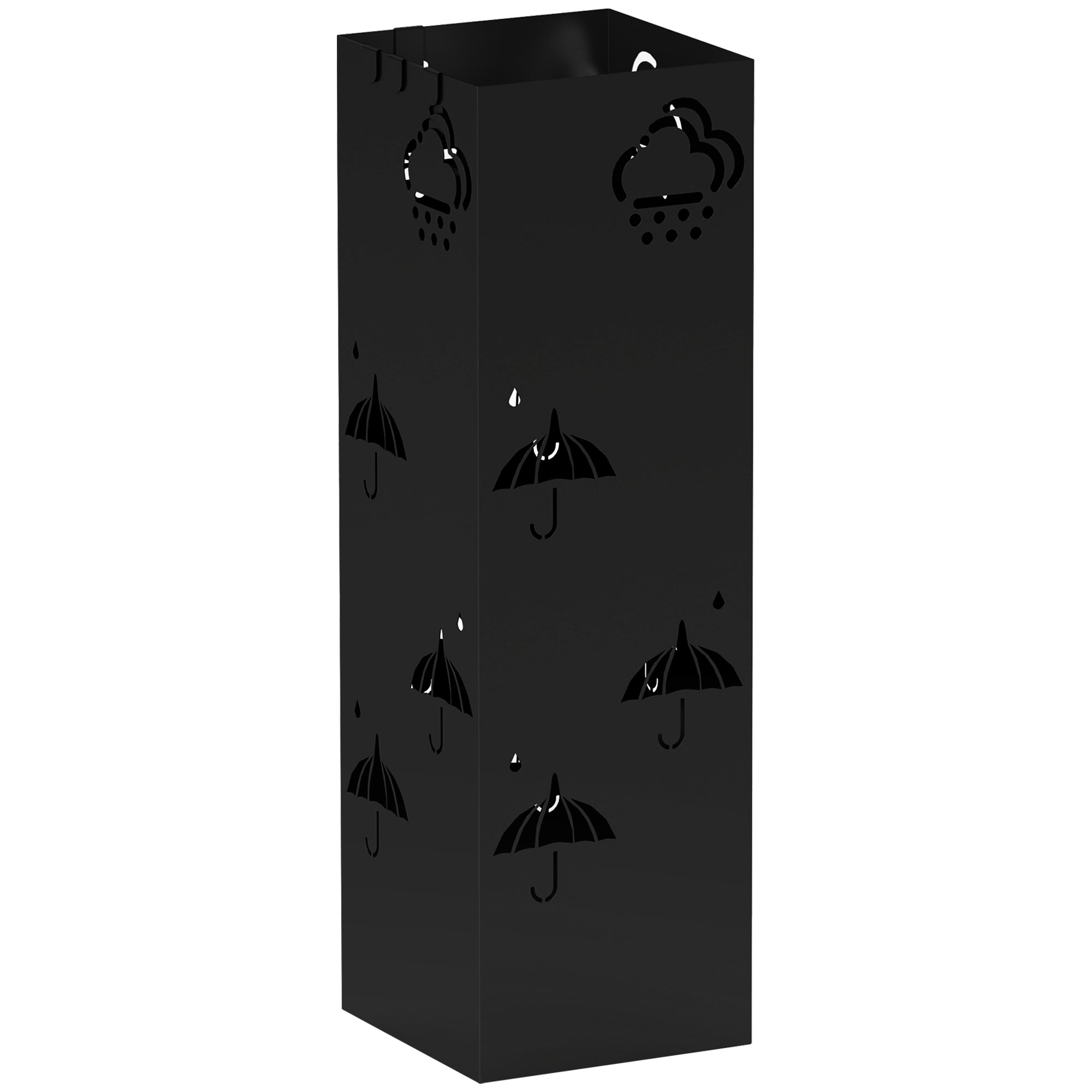 Umbrella Stand Umbrella Holder with 4 Hooks, Removable Water Collection Tray Decorative Umbrella Holder for Sun Umbrella, Rain Umbrellas & Walking Canes Steel 15.5 x 15.5 x 49 cm Black