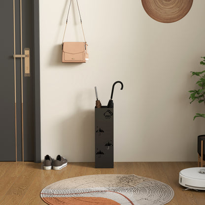 Umbrella Stand Umbrella Holder with 4 Hooks, Removable Water Collection Tray Decorative Umbrella Holder for Sun Umbrella, Rain Umbrellas & Walking Canes Steel 15.5 x 15.5 x 49 cm Black