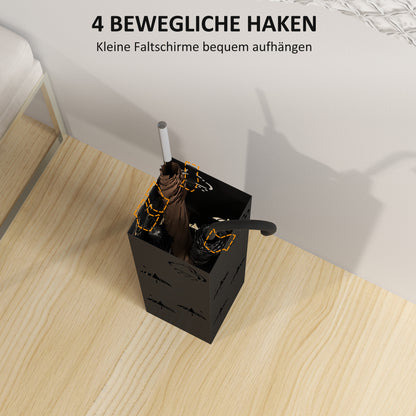 Umbrella Stand Umbrella Holder with 4 Hooks, Removable Water Collection Tray Decorative Umbrella Holder for Sun Umbrella, Rain Umbrellas & Walking Canes Steel 15.5 x 15.5 x 49 cm Black