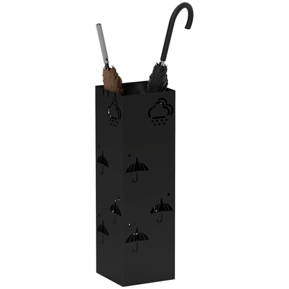 Umbrella Stand Umbrella Holder with 4 Hooks, Removable Water Collection Tray Decorative Umbrella Holder for Sun Umbrella, Rain Umbrellas & Walking Canes Steel 15.5 x 15.5 x 49 cm Black
