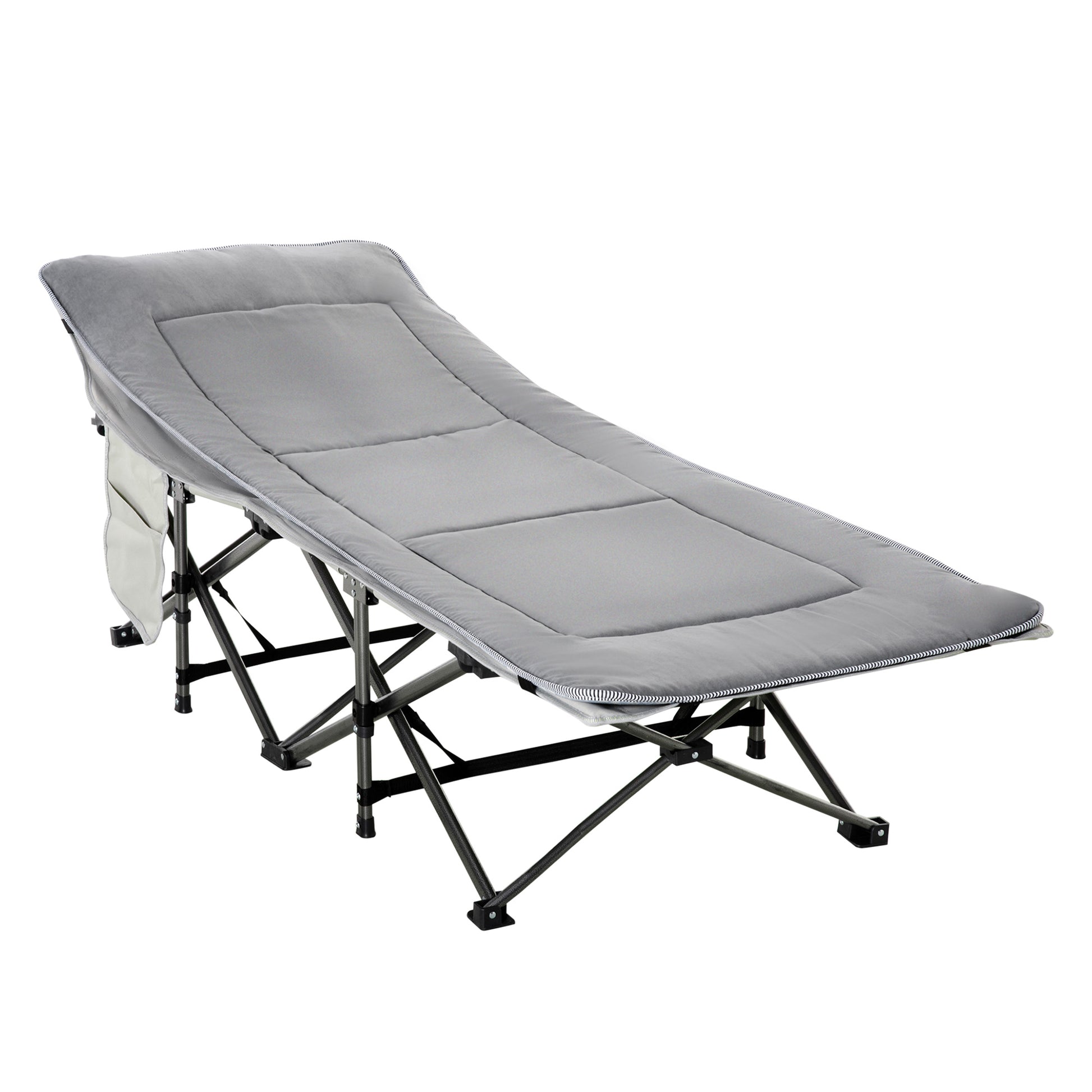 Folding Camping Bed with Mattress Carry Bag 188 x 64.5 x 53 cm Guest Bed up to 150 kg Load Capacity Camp Bed for Adults Folding Bed for Outdoor, Garden Camping Travel Light Grey
