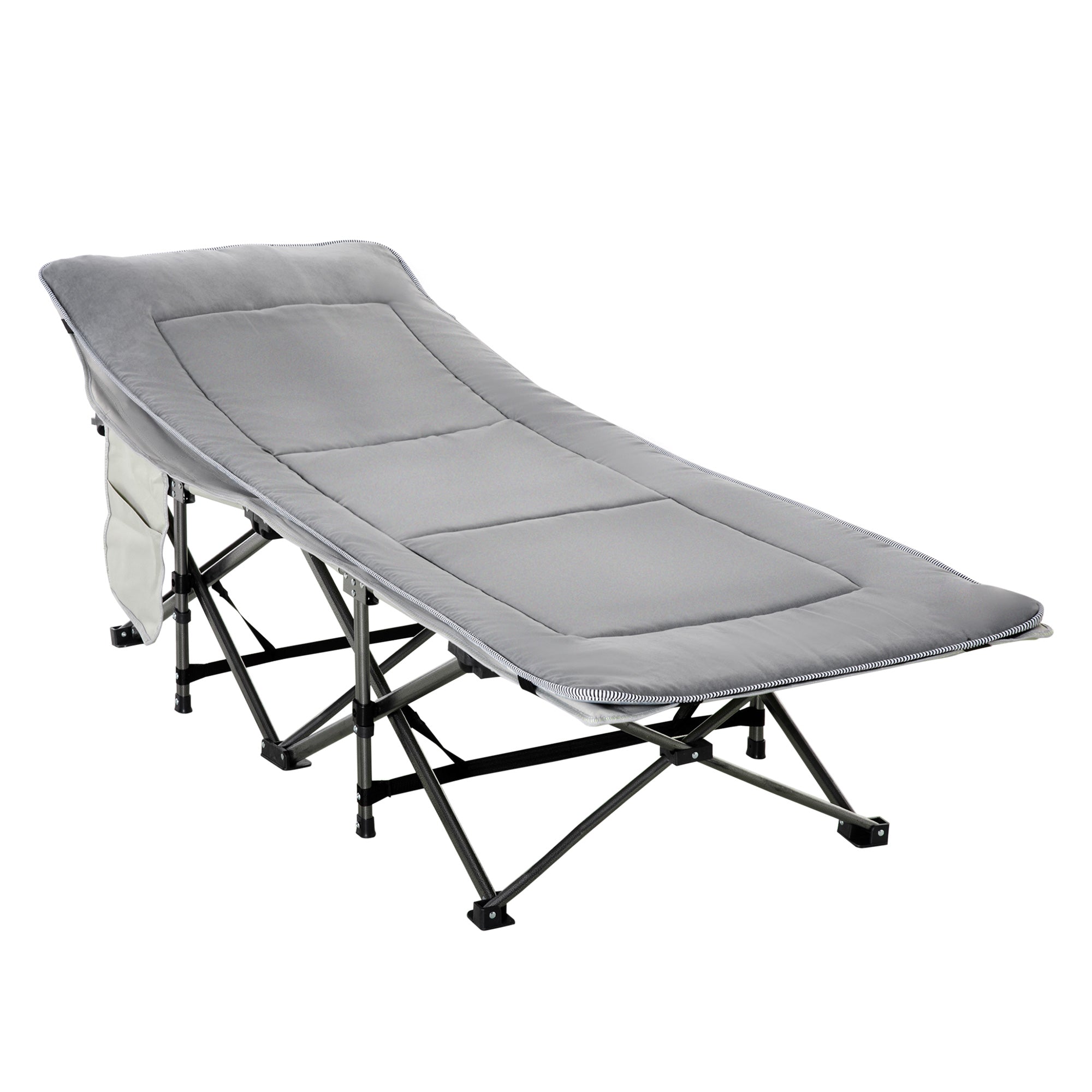 Folding Camping Bed with Mattress Carry Bag 188 x 64.5 x 53 cm Guest Bed up to 150 kg Load Capacity Camp Bed for Adults Folding Bed for Outdoor, Garden Camping Travel Light Grey