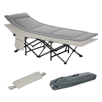Folding Camping Bed with Mattress Carry Bag 188 x 64.5 x 53 cm Guest Bed up to 150 kg Load Capacity Camp Bed for Adults Folding Bed for Outdoor, Garden Camping Travel Light Grey