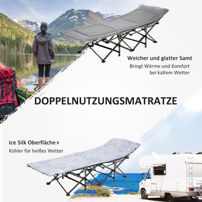 Folding Camping Bed with Mattress Carry Bag 188 x 64.5 x 53 cm Guest Bed up to 150 kg Load Capacity Camp Bed for Adults Folding Bed for Outdoor, Garden Camping Travel Light Grey