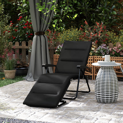 Folding Sun Lounger with 6 Reclining Positions High Comfort with Mattress + Armrests Steel Polyester Black