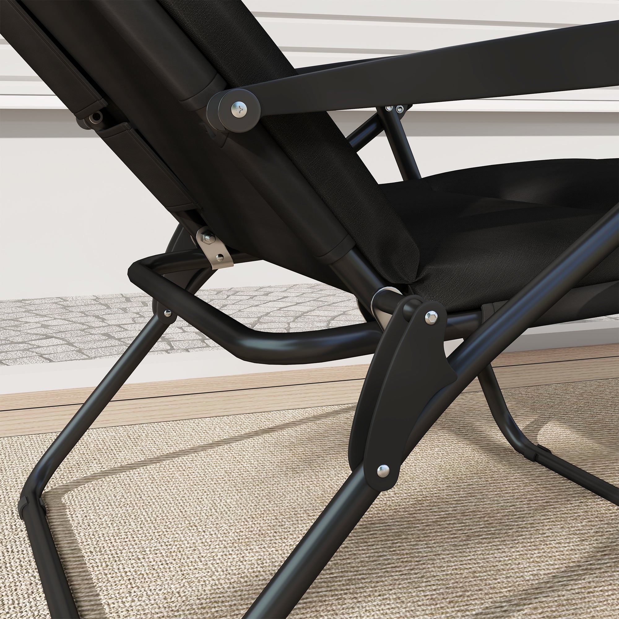 Folding Sun Lounger with 6 Reclining Positions High Comfort with Mattress + Armrests Steel Polyester Black