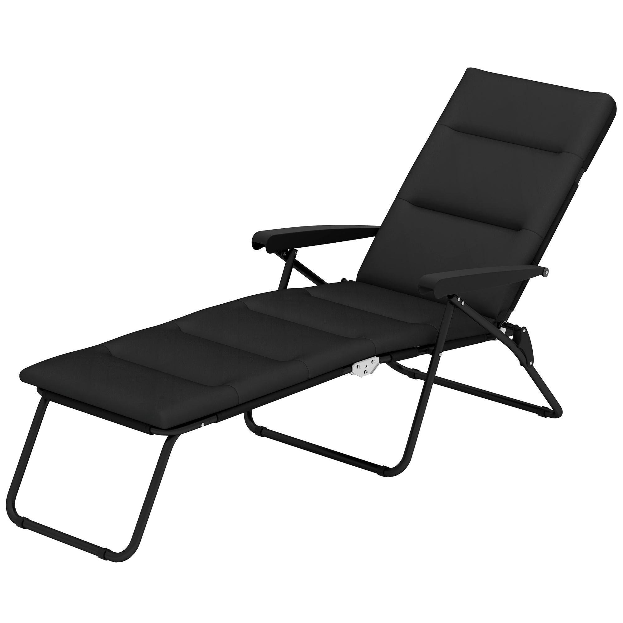 Folding Sun Lounger with 6 Reclining Positions High Comfort with Mattress + Armrests Steel Polyester Black