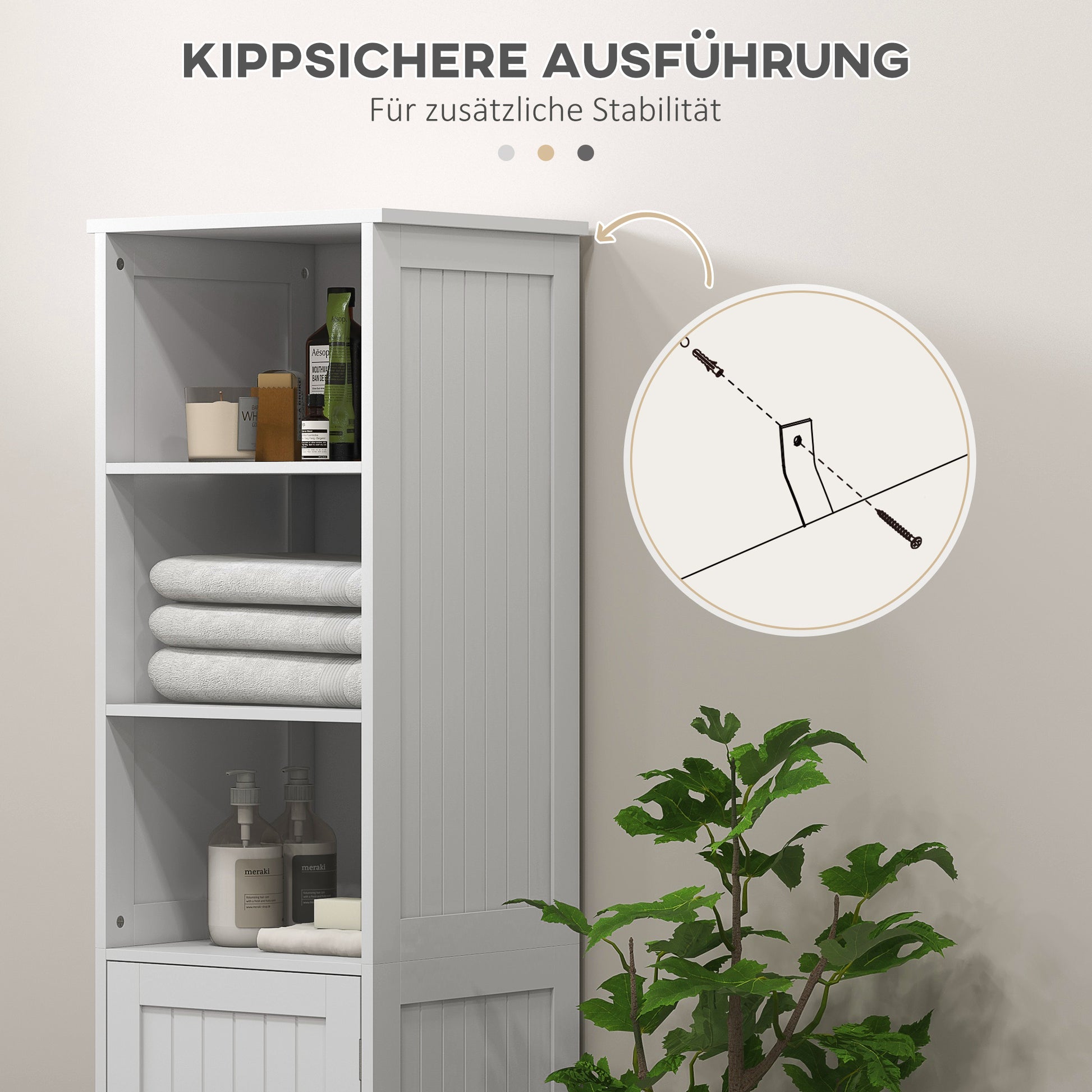 Bathroom Cabinet with 3 Open Shelves, 1 Cabinet Compartment, Storage Cabinet for Bathroom, Living Room, White, 40 x 38 x 160 cm