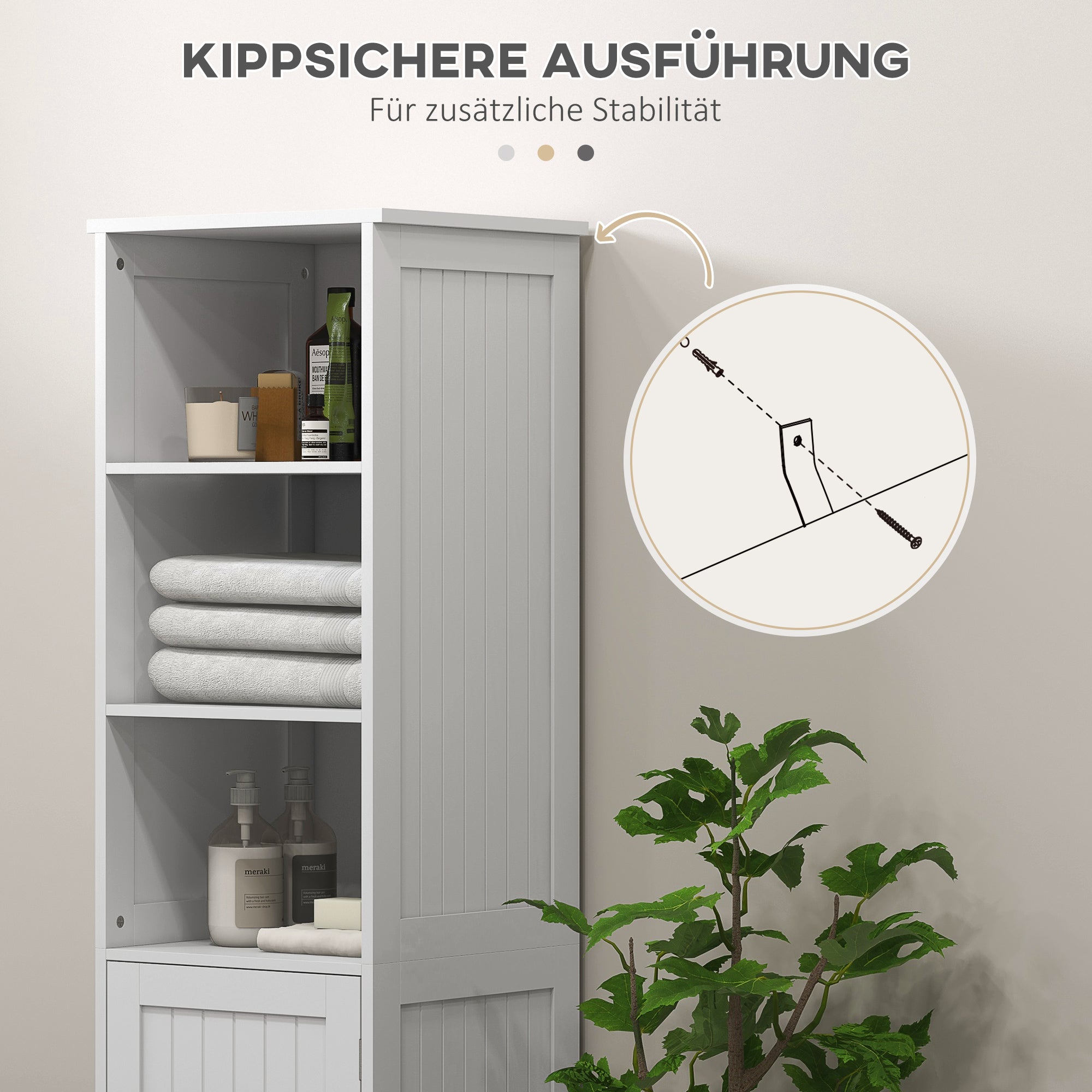 Bathroom Cabinet with 3 Open Shelves, 1 Cabinet Compartment, Storage Cabinet for Bathroom, Living Room, White, 40 x 38 x 160 cm