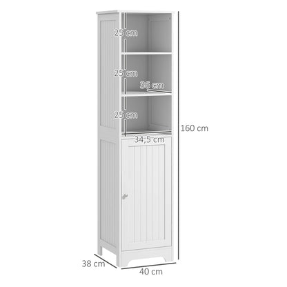 Bathroom Cabinet with 3 Open Shelves, 1 Cabinet Compartment, Storage Cabinet for Bathroom, Living Room, White, 40 x 38 x 160 cm