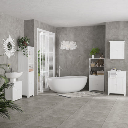 Bathroom Cabinet with 3 Open Shelves, 1 Cabinet Compartment, Storage Cabinet for Bathroom, Living Room, White, 40 x 38 x 160 cm