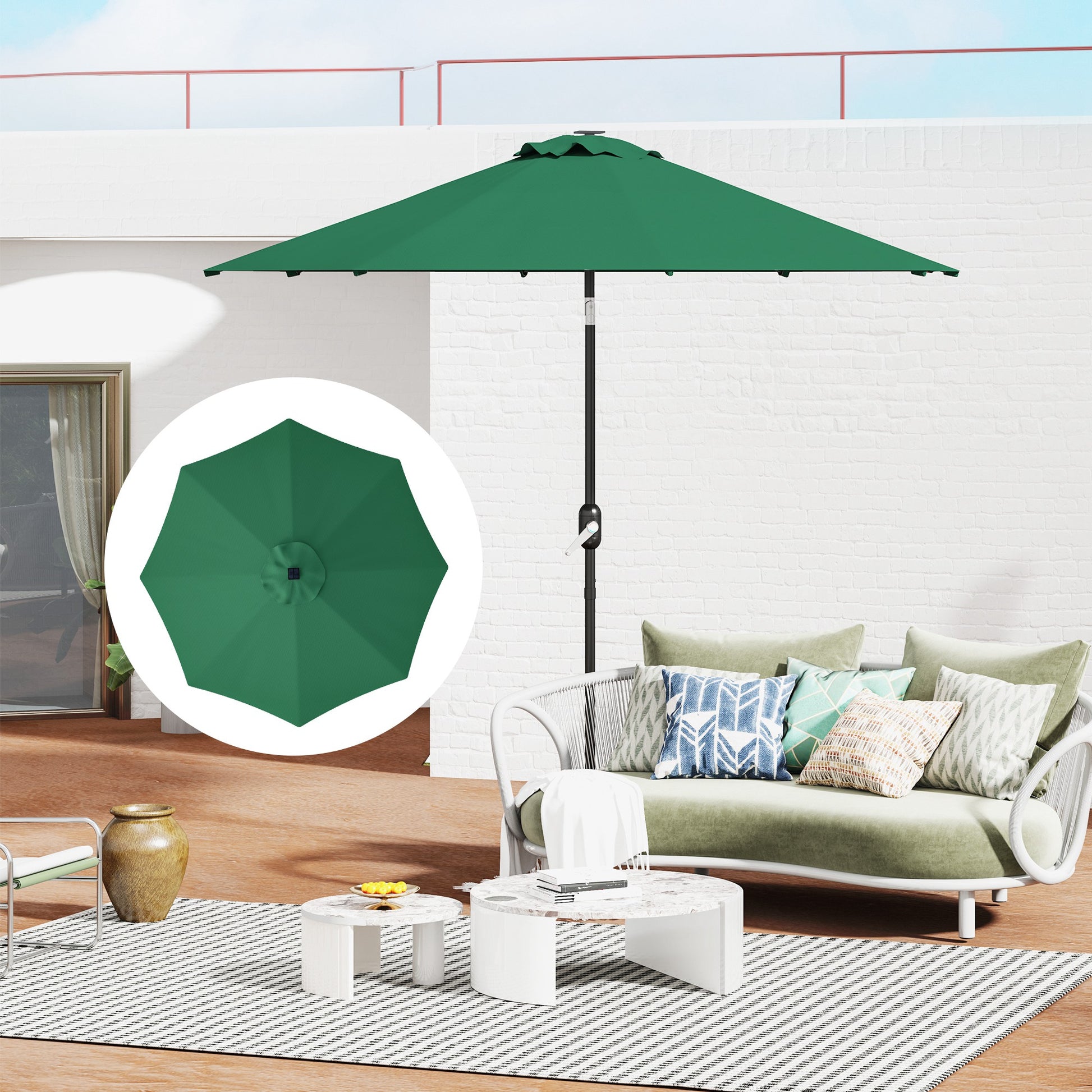 3m Umbrella Replacement Canopy Replacement Cover for Patio Umbrella with Top Vent UV 50+ Protection Polyester Outdoor Parasol Cover Green