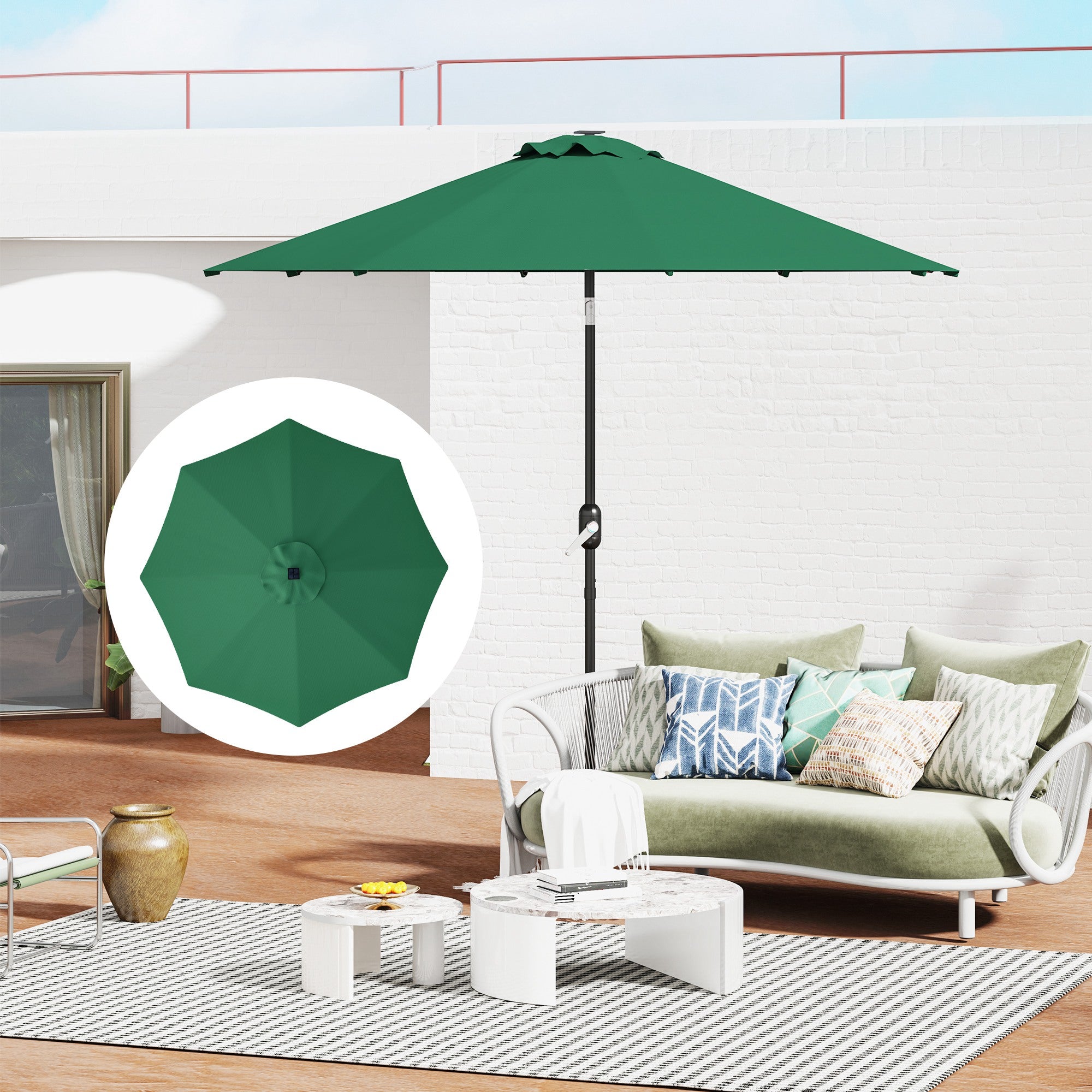 3m Umbrella Replacement Canopy Replacement Cover for Patio Umbrella with Top Vent UV 50+ Protection Polyester Outdoor Parasol Cover Green
