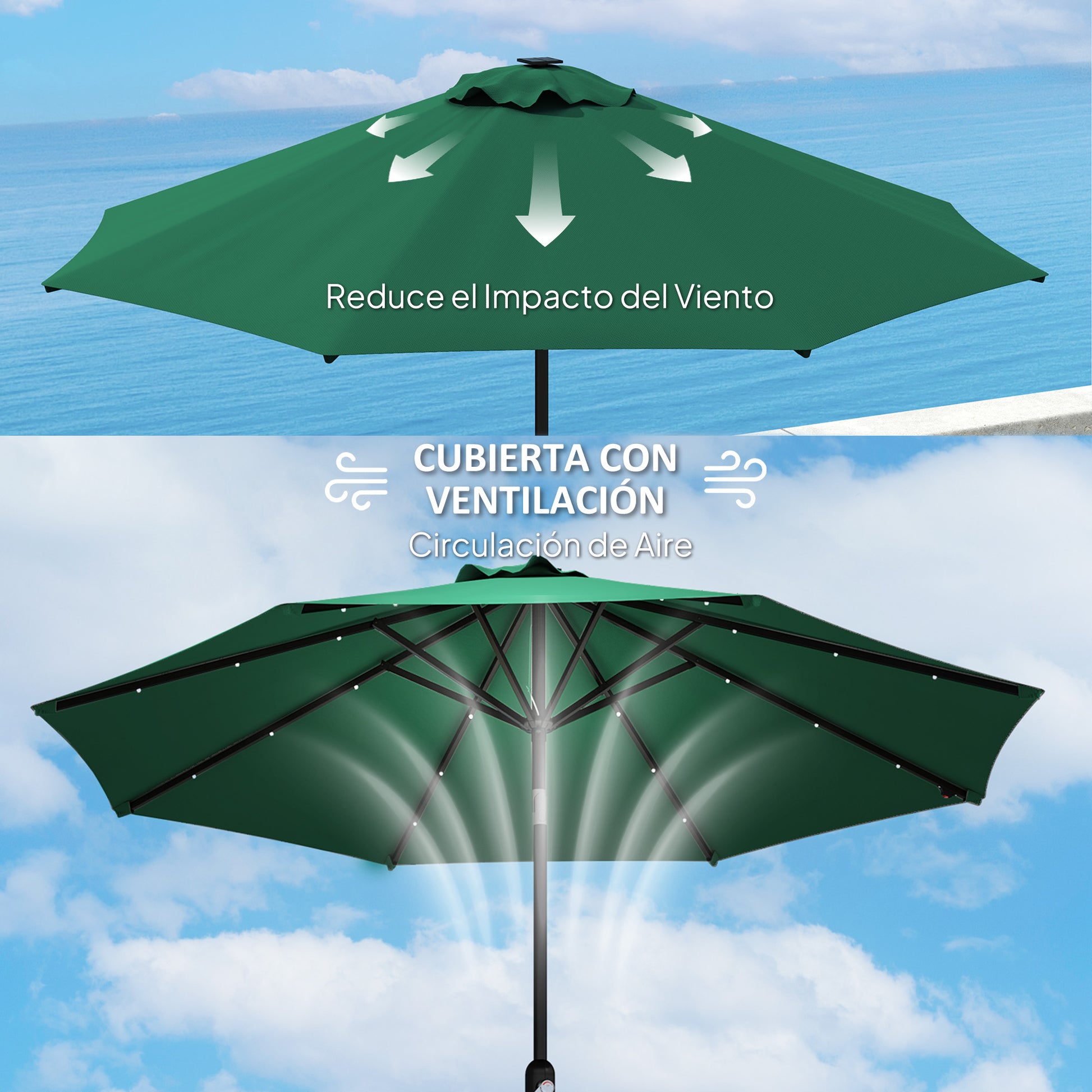 3m Umbrella Replacement Canopy Replacement Cover for Patio Umbrella with Top Vent UV 50+ Protection Polyester Outdoor Parasol Cover Green