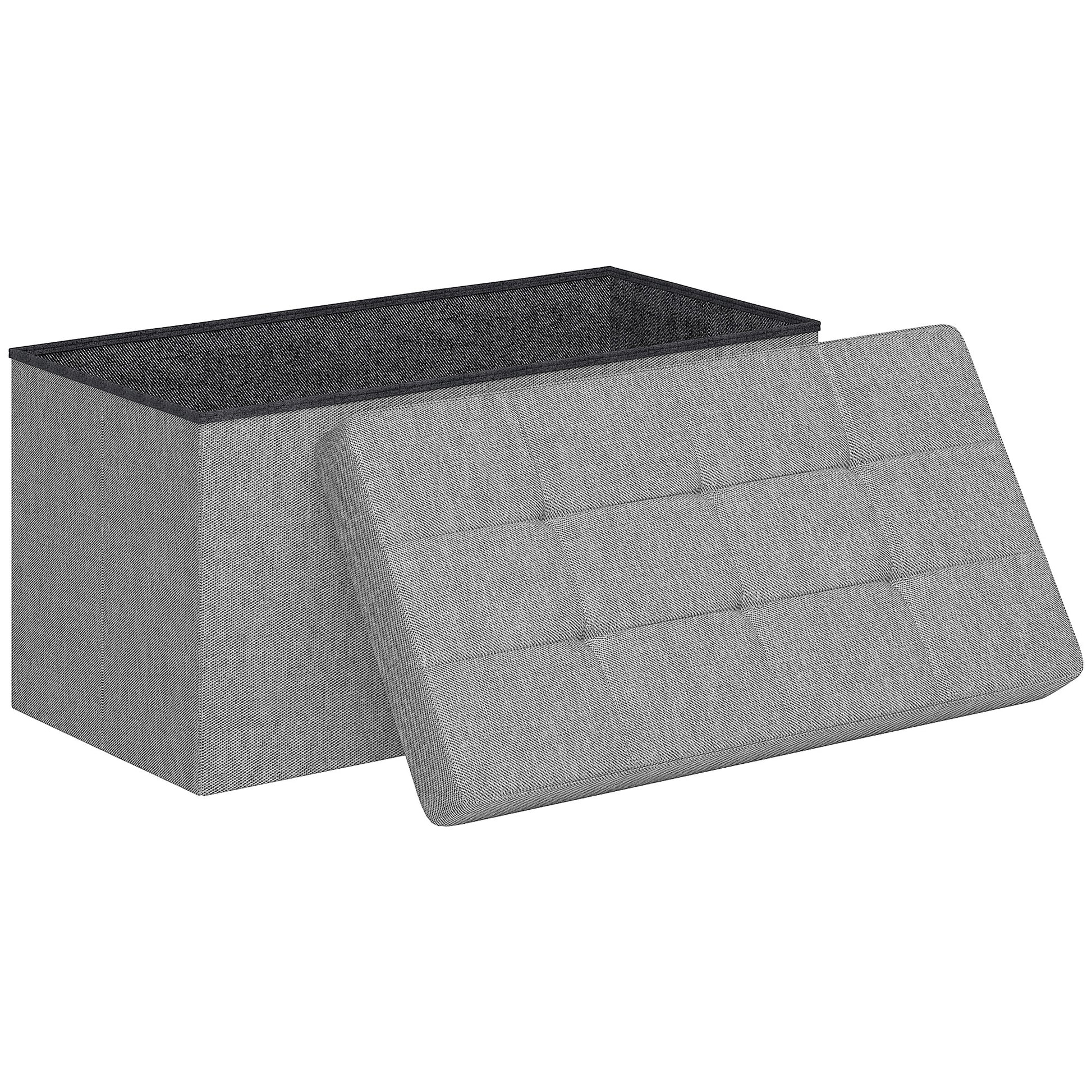 Storage Bench Ottoman, 76 x 38 x 38 cm, 84L, foldable, end of bed, footrest, with lid, for hallway, living room, tufted, light gray