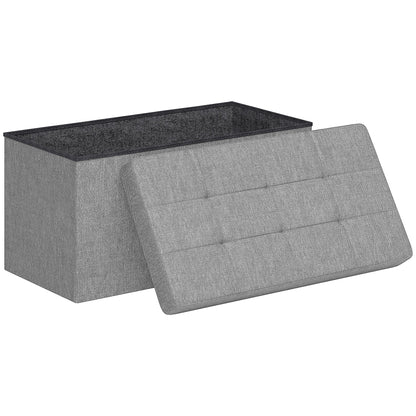 Storage Bench Ottoman, 76 x 38 x 38 cm, 84L, foldable, end of bed, footrest, with lid, for hallway, living room, tufted, light gray