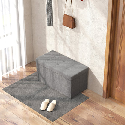 Storage Bench Ottoman, 76 x 38 x 38 cm, 84L, foldable, end of bed, footrest, with lid, for hallway, living room, tufted, light gray