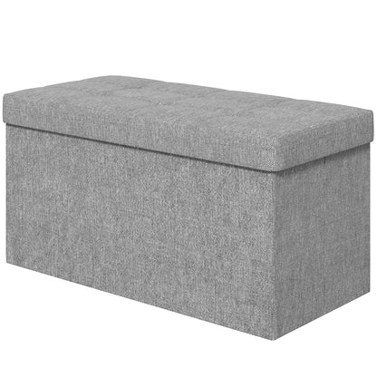 Storage Bench Ottoman, 76 x 38 x 38 cm, 84L, foldable, end of bed, footrest, with lid, for hallway, living room, tufted, light gray