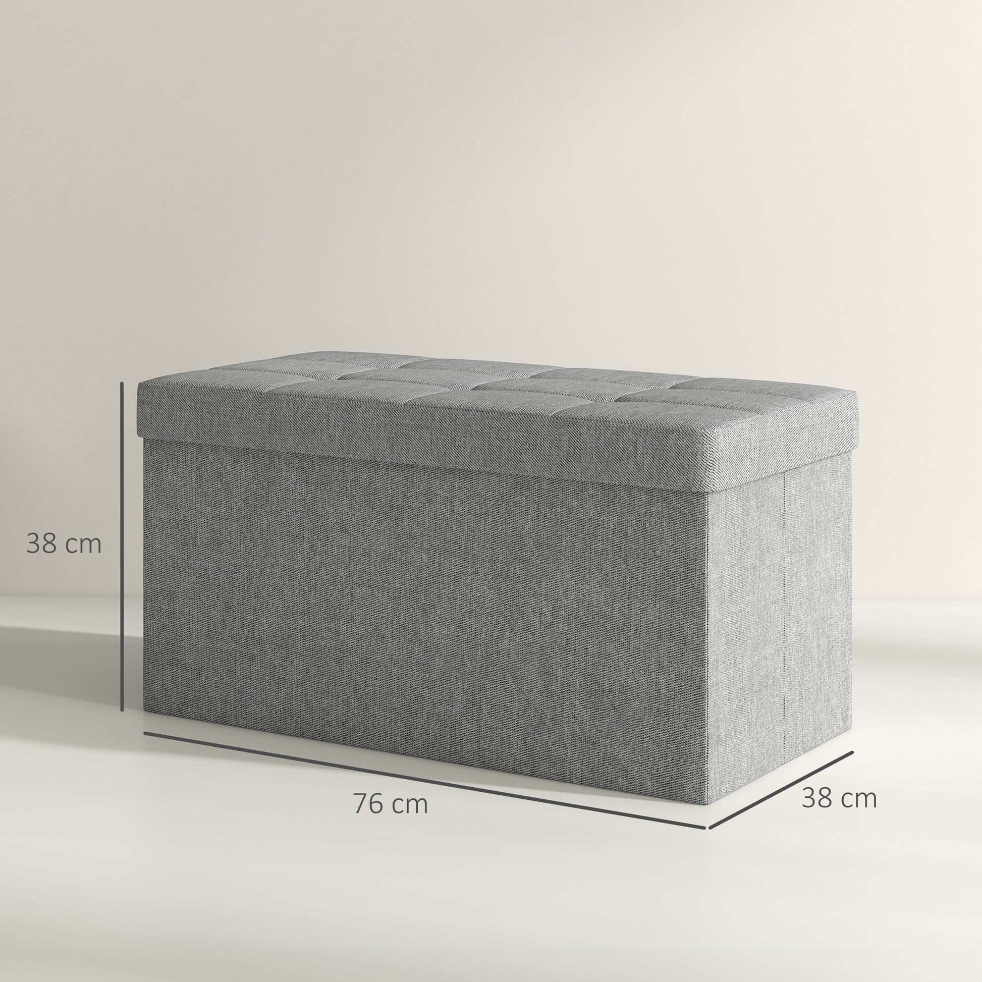 Storage Bench Ottoman, 76 x 38 x 38 cm, 84L, foldable, end of bed, footrest, with lid, for hallway, living room, tufted, light gray
