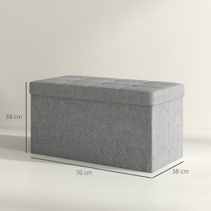 Storage Bench Ottoman, 76 x 38 x 38 cm, 84L, foldable, end of bed, footrest, with lid, for hallway, living room, tufted, light gray