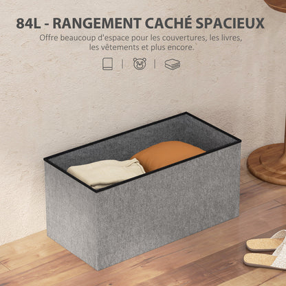 Storage Bench Ottoman, 76 x 38 x 38 cm, 84L, foldable, end of bed, footrest, with lid, for hallway, living room, tufted, light gray