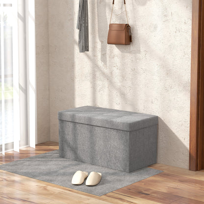 Storage Bench Ottoman, 76 x 38 x 38 cm, 84L, foldable, end of bed, footrest, with lid, for hallway, living room, tufted, light gray