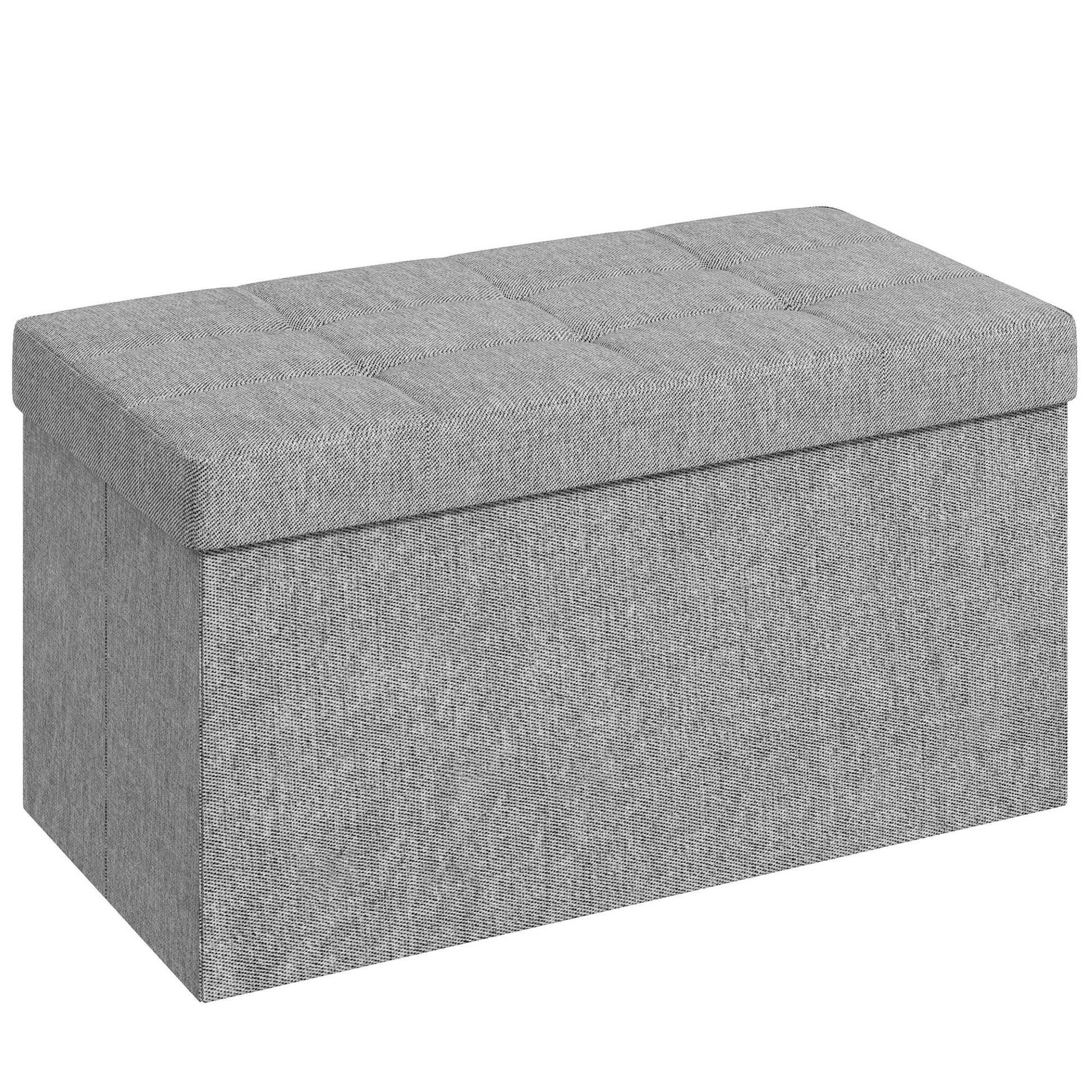 Storage Bench Ottoman, 76 x 38 x 38 cm, 84L, foldable, end of bed, footrest, with lid, for hallway, living room, tufted, light gray