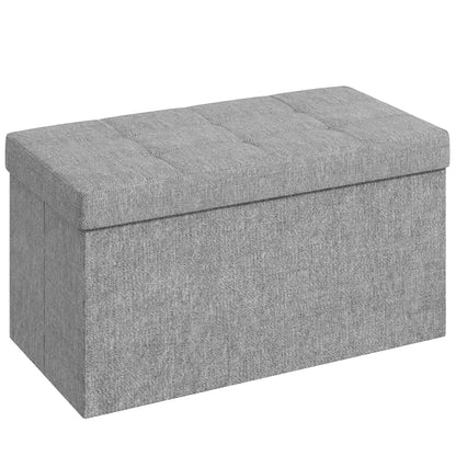 Storage Bench Ottoman, 76 x 38 x 38 cm, 84L, foldable, end of bed, footrest, with lid, for hallway, living room, tufted, light gray
