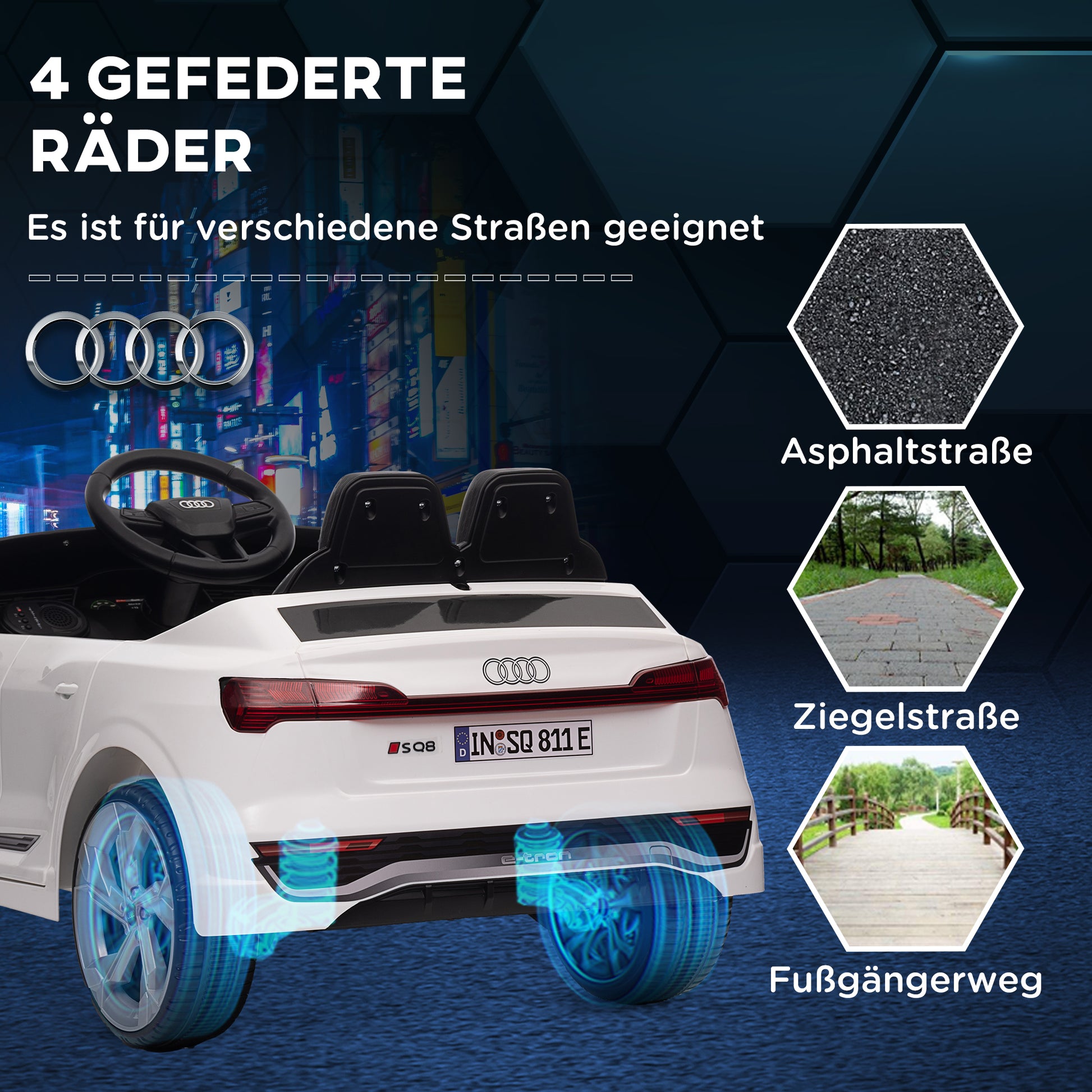 Kids Electric Car 12V Children's Car with 2.4G Remote Control, MP3 Music & Horn, Electric Vehicle with Headlight, 4 Sprung Wheels, 3-5 km/h, for 3-4 Years Kids, White
