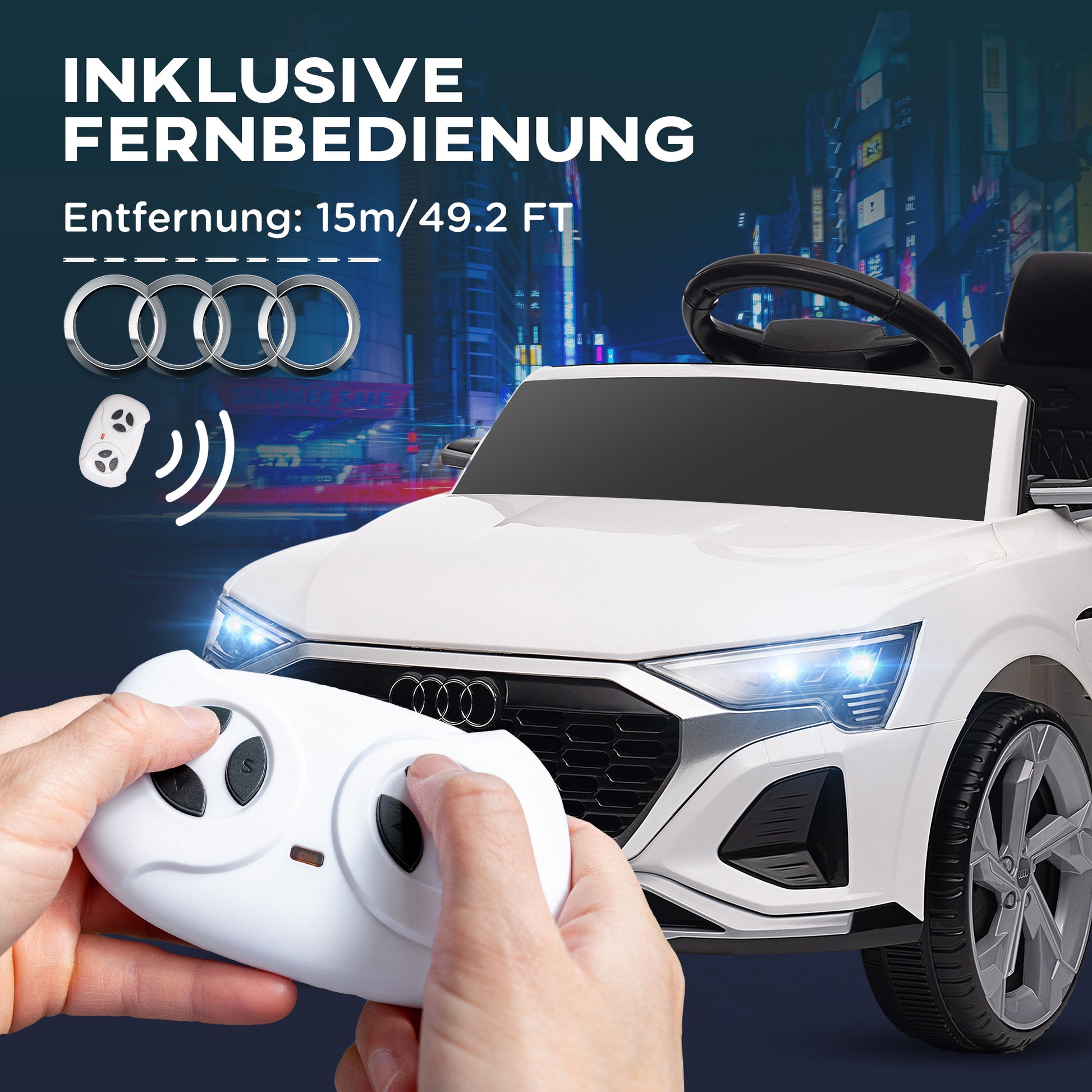Kids Electric Car 12V Children's Car with 2.4G Remote Control, MP3 Music & Horn, Electric Vehicle with Headlight, 4 Sprung Wheels, 3-5 km/h, for 3-4 Years Kids, White