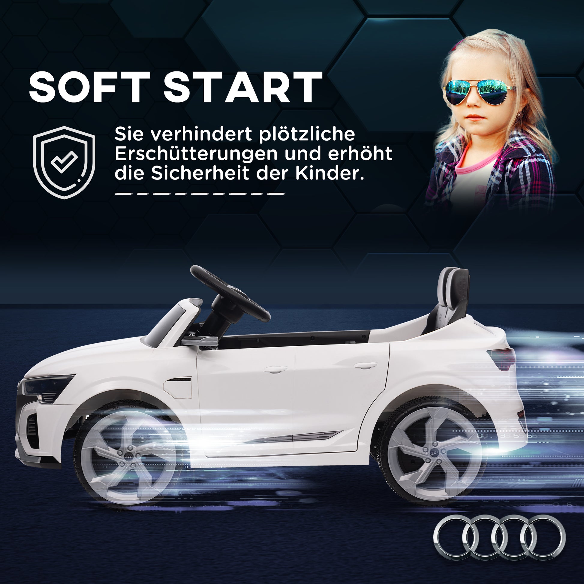 Kids Electric Car 12V Children's Car with 2.4G Remote Control, MP3 Music & Horn, Electric Vehicle with Headlight, 4 Sprung Wheels, 3-5 km/h, for 3-4 Years Kids, White