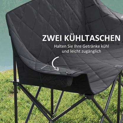 Folding Chair for 2 People Camping Chair with Cooler Bags Carrying Bag Outdoor Foldable Chair Supports up to 250kg Sturdy Lightweight Padded Fishing Chair Garden Chair for Garden Camping Beach
