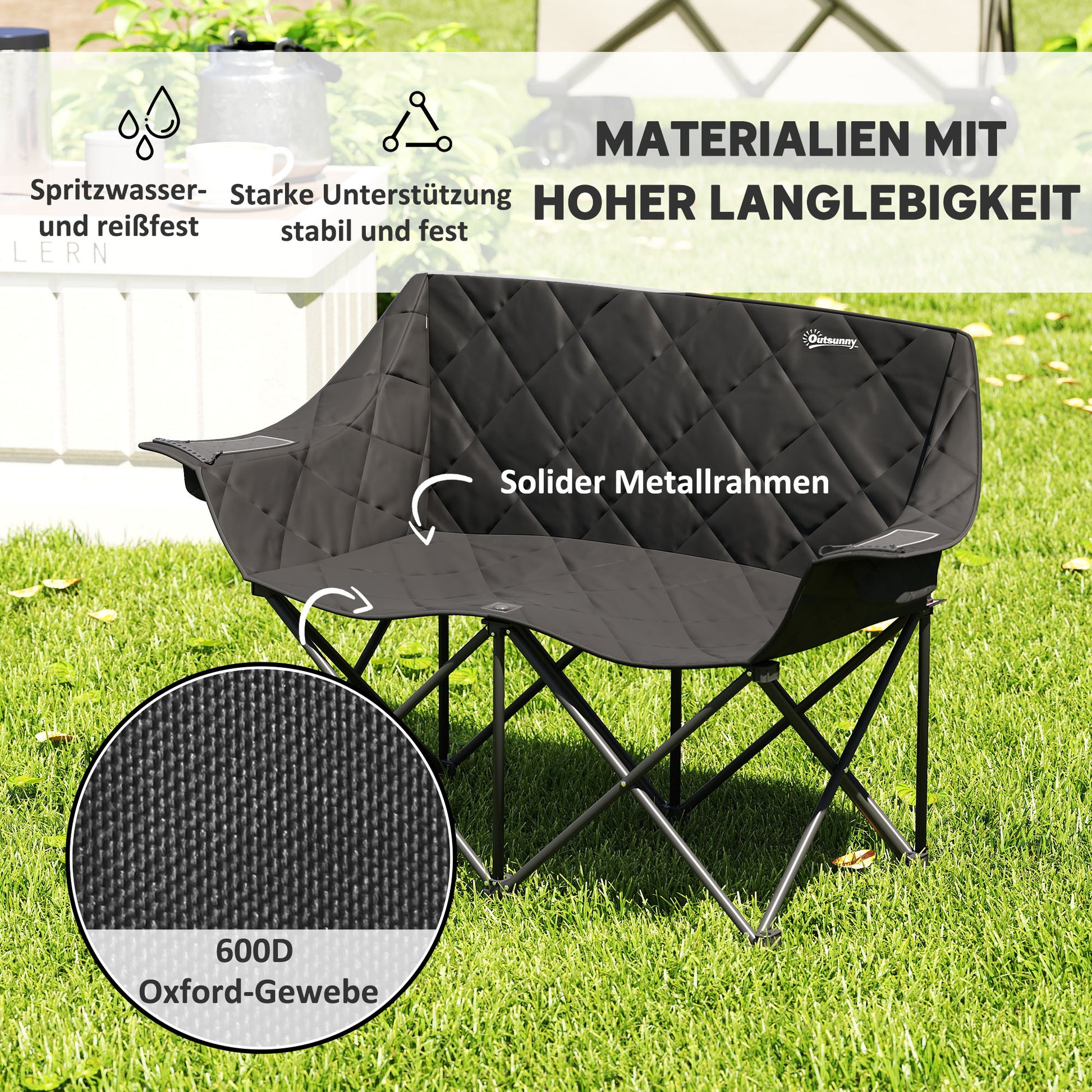 Folding Chair for 2 People Camping Chair with Cooler Bags Carrying Bag Outdoor Foldable Chair Supports up to 250kg Sturdy Lightweight Padded Fishing Chair Garden Chair for Garden Camping Beach