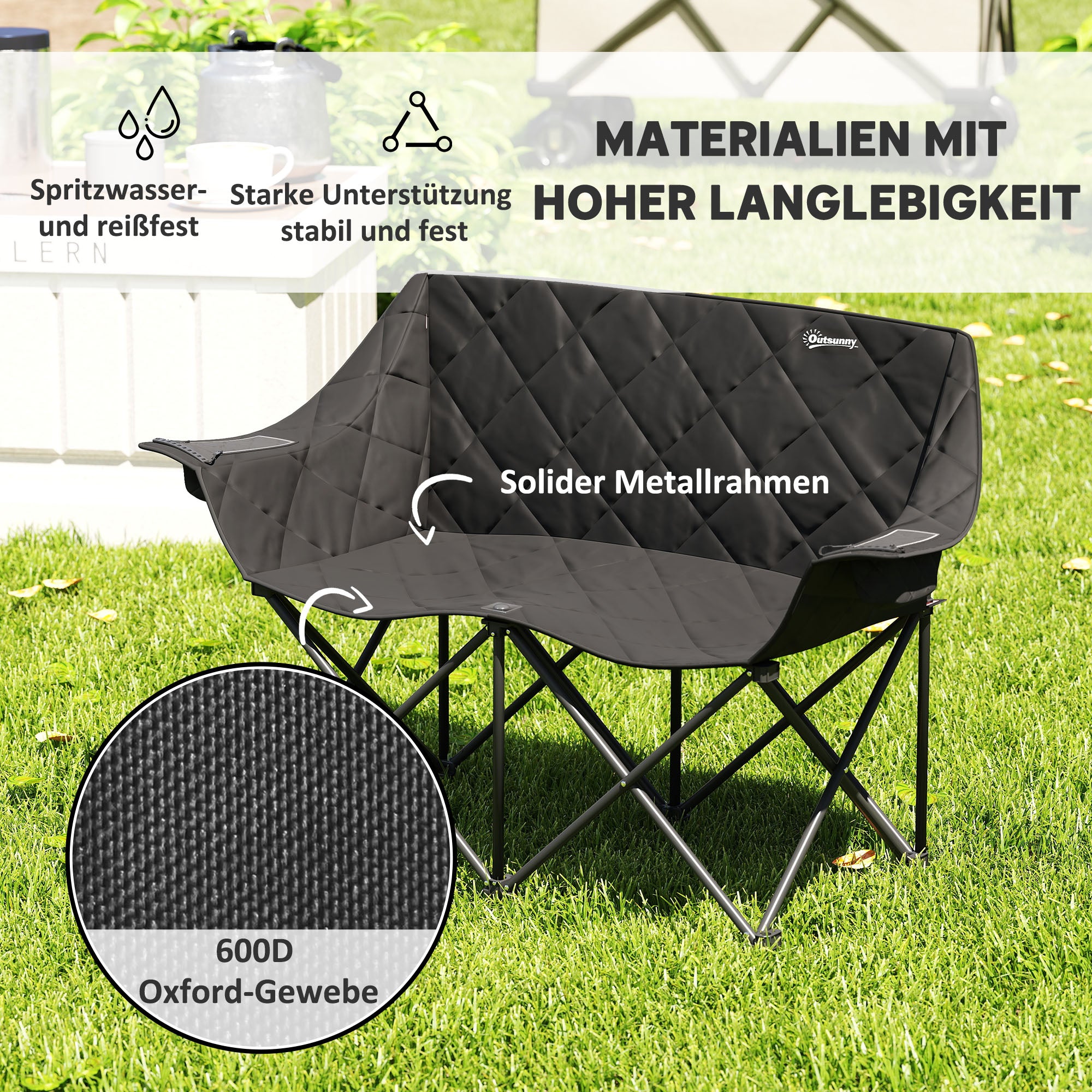 Folding Chair for 2 People Camping Chair with Cooler Bags Carrying Bag Outdoor Foldable Chair Supports up to 250kg Sturdy Lightweight Padded Fishing Chair Garden Chair for Garden Camping Beach