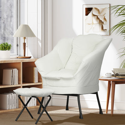 Living Room Recliner with Ottoman Relax Armchair for Bedroom with Side Pockets and Steel Legs for Living Room Cream