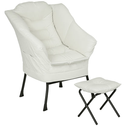 Living Room Recliner with Ottoman Relax Armchair for Bedroom with Side Pockets and Steel Legs for Living Room Cream
