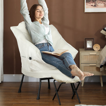 Living Room Recliner with Ottoman Relax Armchair for Bedroom with Side Pockets and Steel Legs for Living Room Cream