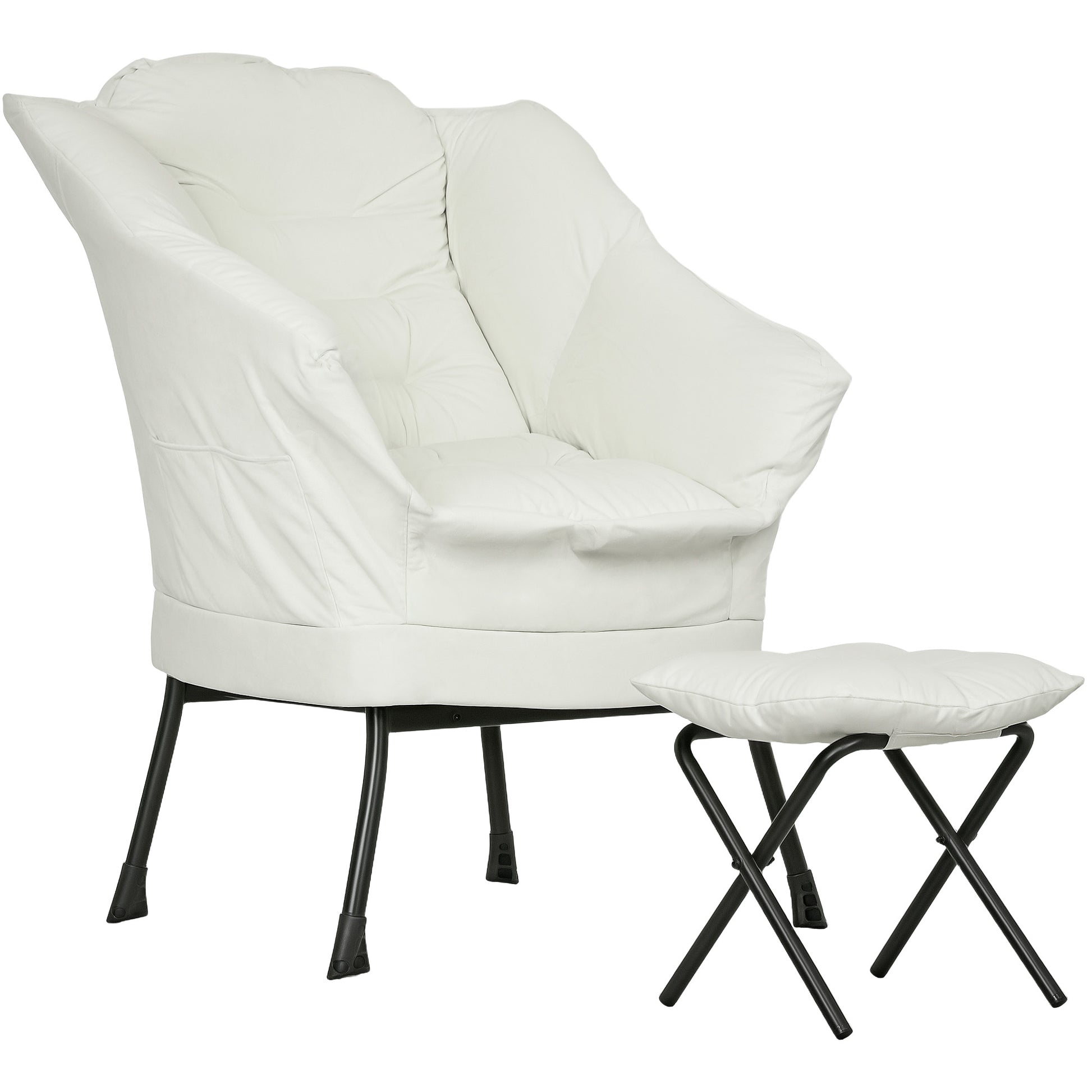 Living Room Recliner with Ottoman Relax Armchair for Bedroom with Side Pockets and Steel Legs for Living Room Cream