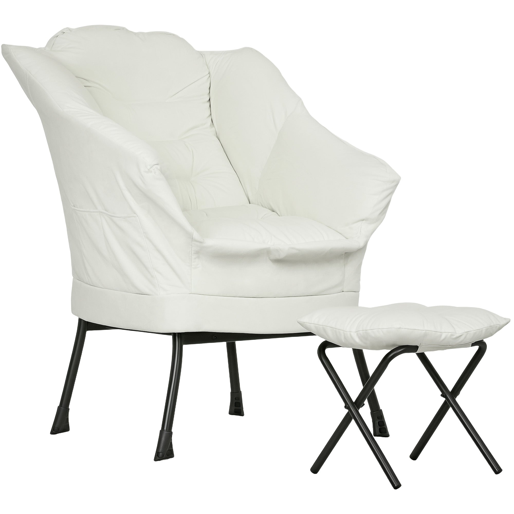 Living Room Recliner with Ottoman Relax Armchair for Bedroom with Side Pockets and Steel Legs for Living Room Cream