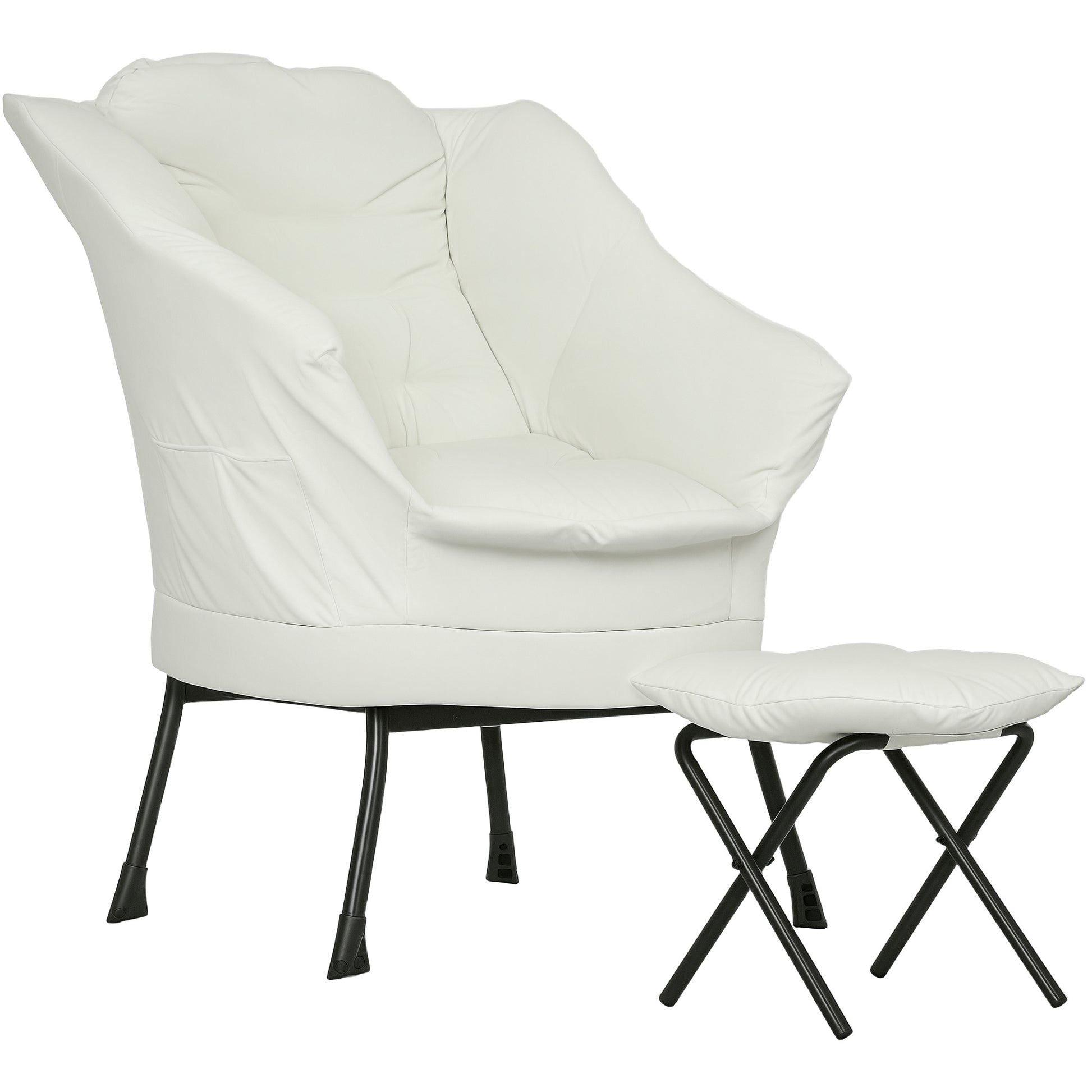 Living Room Recliner with Ottoman Relax Armchair for Bedroom with Side Pockets and Steel Legs for Living Room Cream