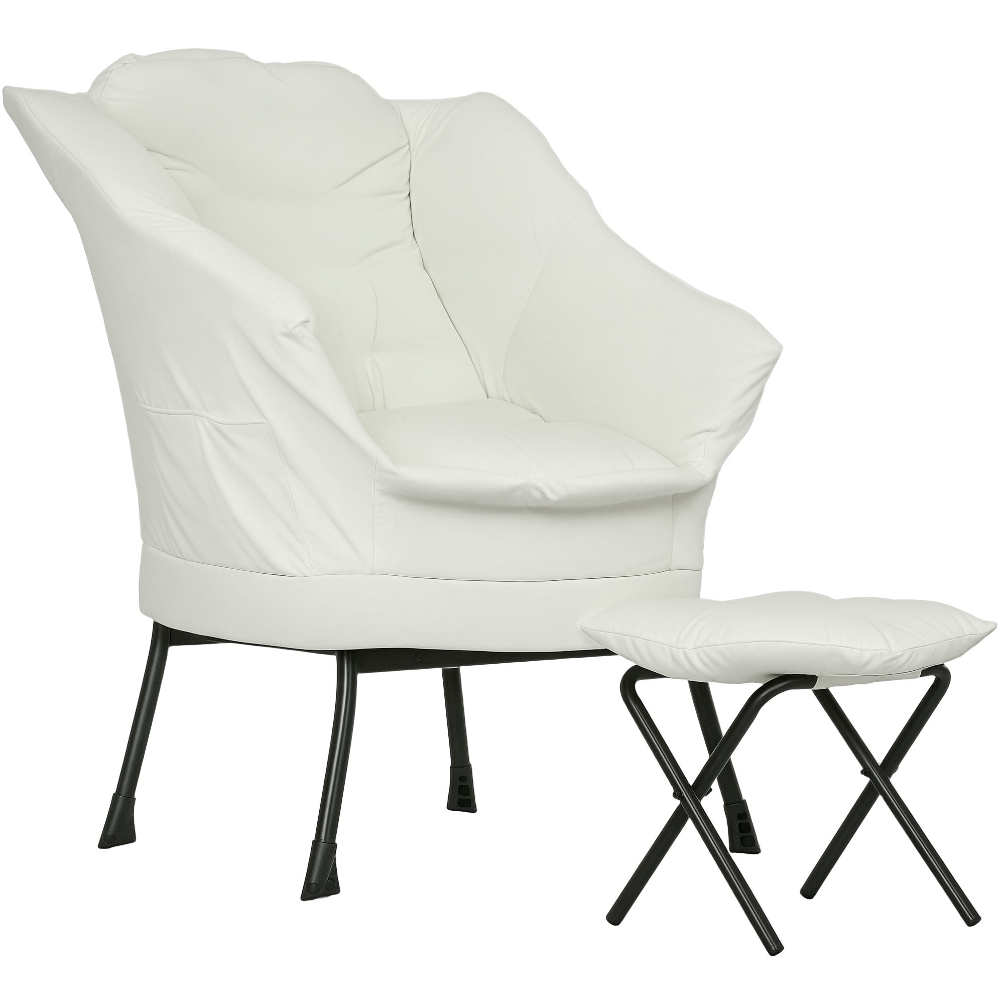 Living Room Recliner with Ottoman Relax Armchair for Bedroom with Side Pockets and Steel Legs for Living Room Cream