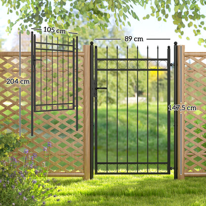 Garden Gate 147.5x89 cm Steel Bar Gate with Handle Lock and 3 Keys for Outdoor Patio Black