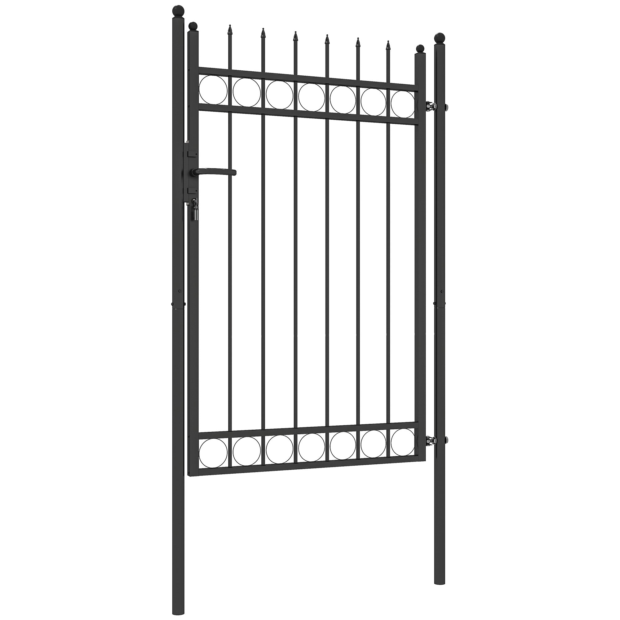 Garden Gate 147.5x89 cm Steel Bar Gate with Handle Lock and 3 Keys for Outdoor Patio Black