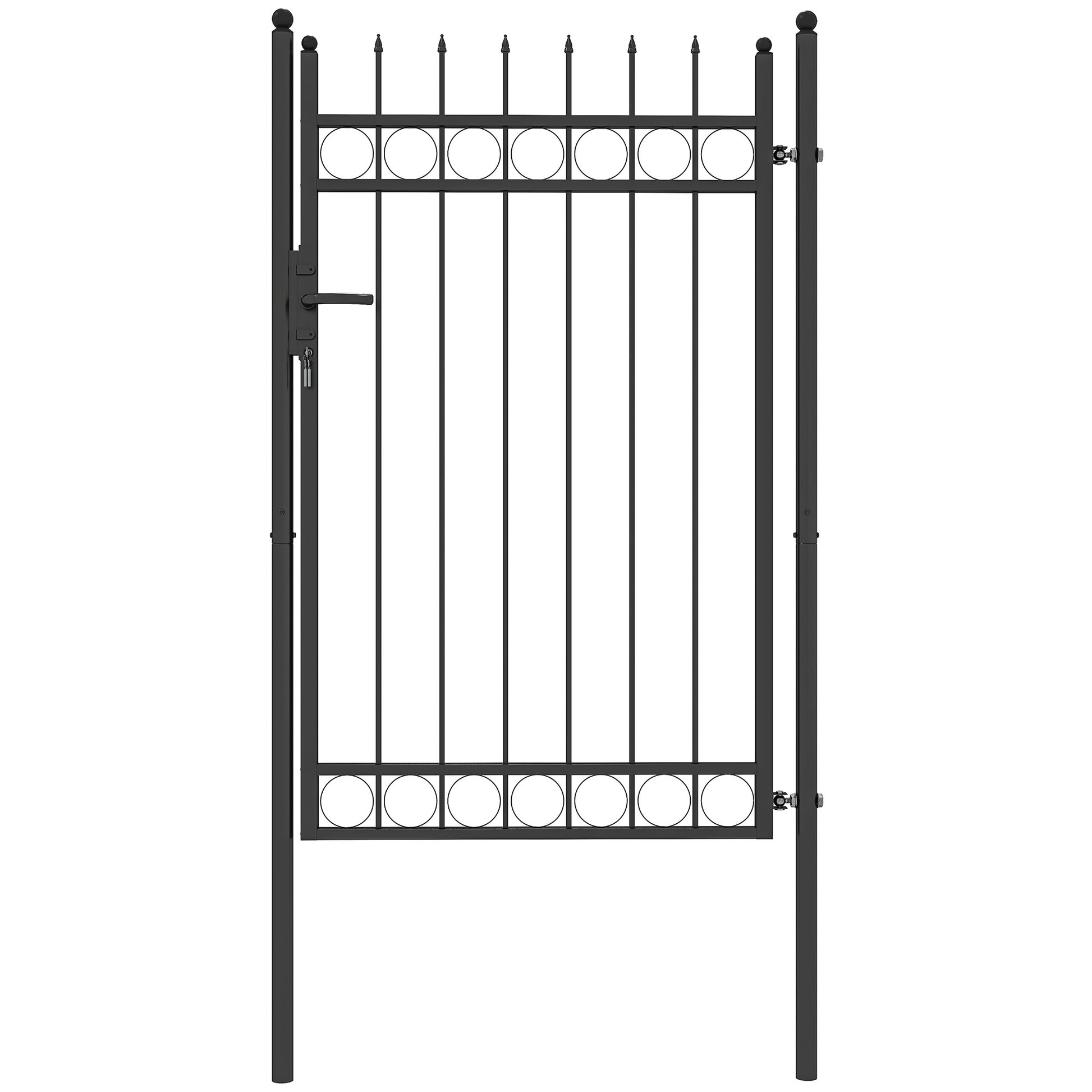 Garden Gate 147.5x89 cm Steel Bar Gate with Handle Lock and 3 Keys for Outdoor Patio Black
