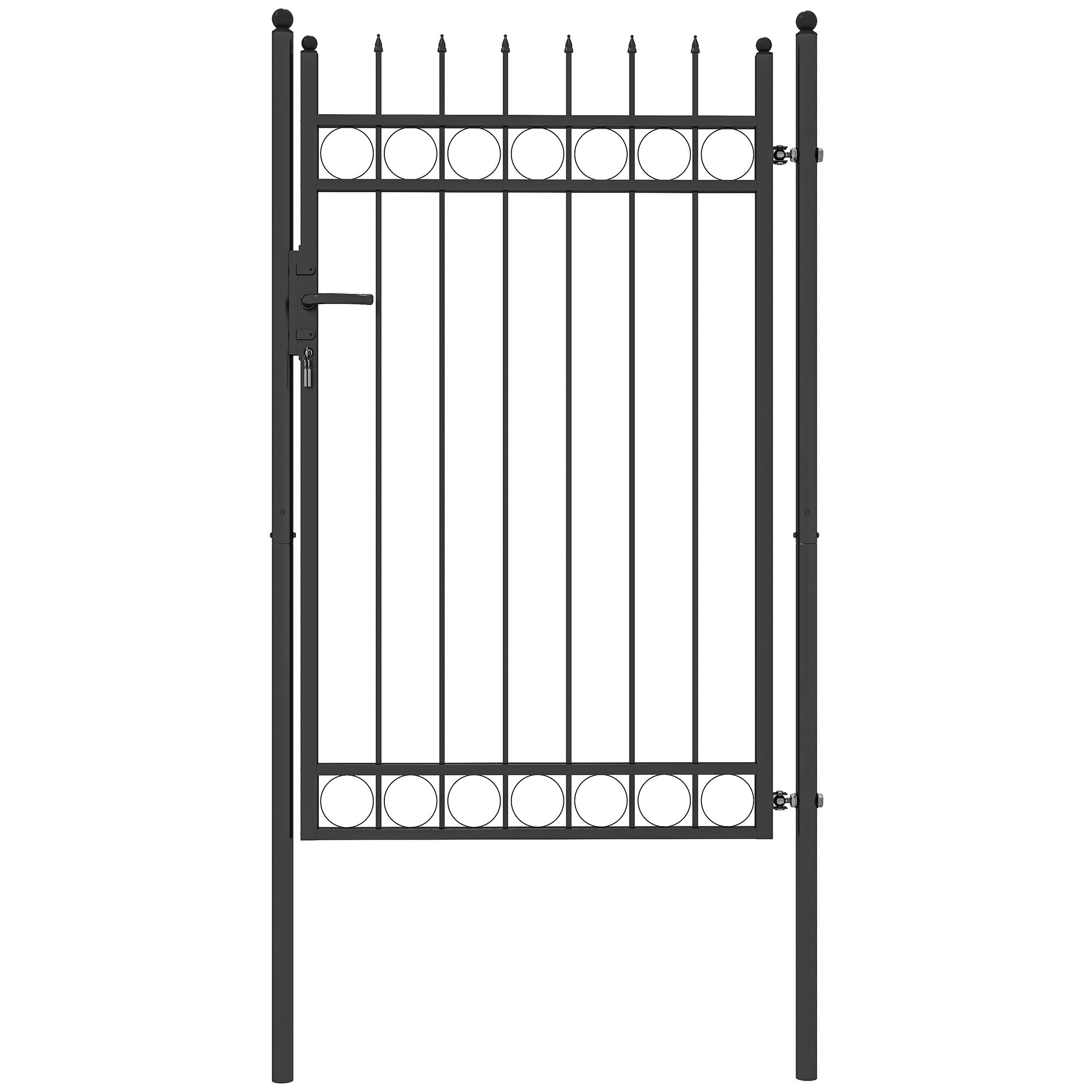 Garden Gate 147.5x89 cm Steel Bar Gate with Handle Lock and 3 Keys for Outdoor Patio Black