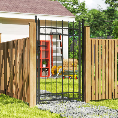 Garden Gate 147.5x89 cm Steel Bar Gate with Handle Lock and 3 Keys for Outdoor Patio Black