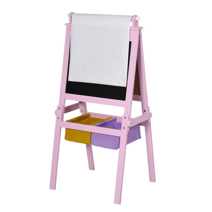 Children's Chalkboard Children's Easel Writing Board 3-in-1 Design Play Board with 2 removable storage baskets magnetic for children over 3 years MDF non-woven fabric Pink 58.5 x 50.5 x 118 cm