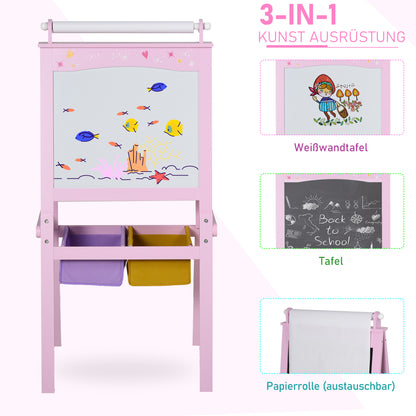 Children's Chalkboard Children's Easel Writing Board 3-in-1 Design Play Board with 2 removable storage baskets magnetic for children over 3 years MDF non-woven fabric Pink 58.5 x 50.5 x 118 cm